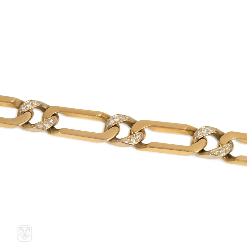 ladies bohemian bracelets-Gold and diamond elongated curblink bracelet. Van Cleef & Arpels