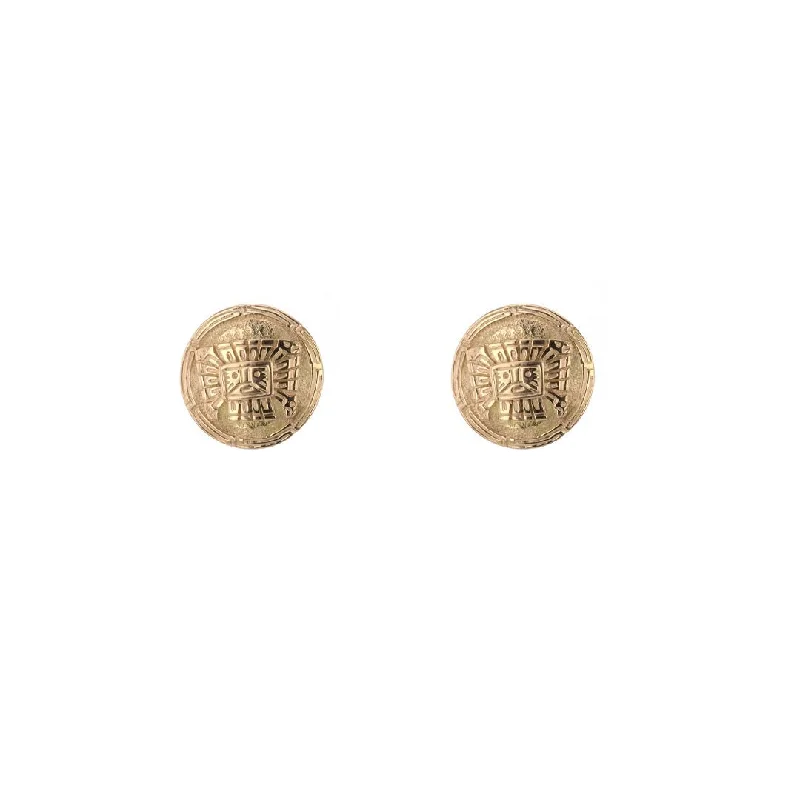 ladies gold earrings for women-Aztec Disc Stud Earrings