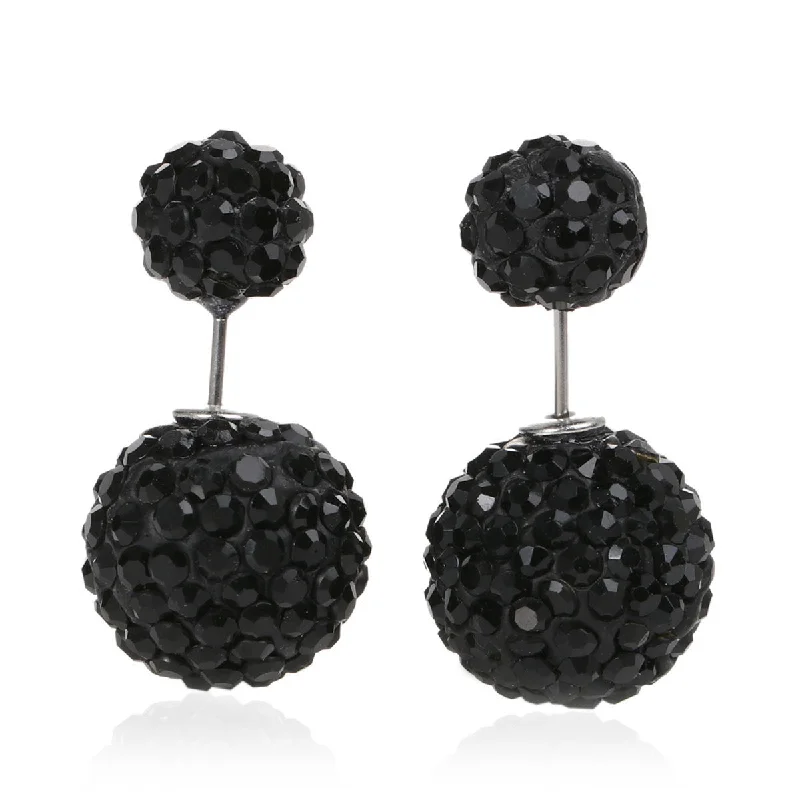 ladies unique stud earrings-SEXY SPARKLES Clay Earrings Double Sided Ear Studs Round Black Rhinestone W/ Stoppers