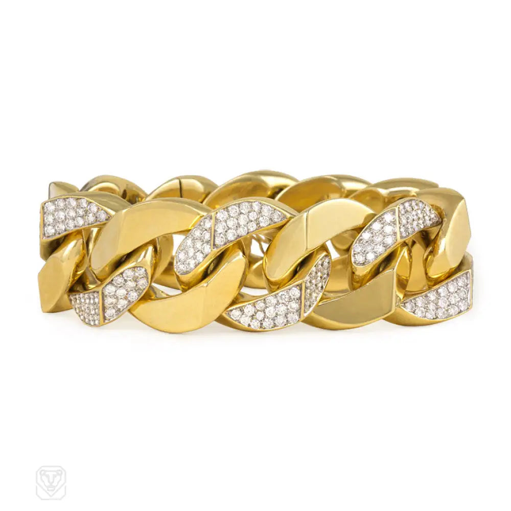 ladies crystal bangles-Gold and diamond curblink bracelet, Italy