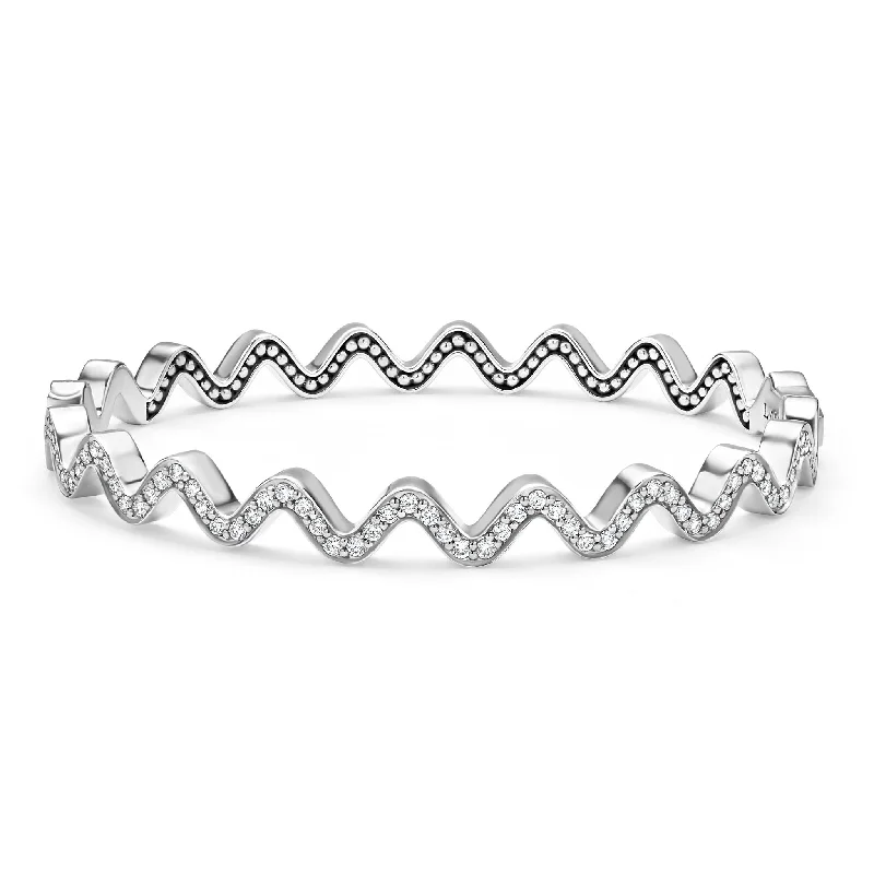 ladies friendship bracelets-Caviar Spark Wave Diamond Bangle Bracelet