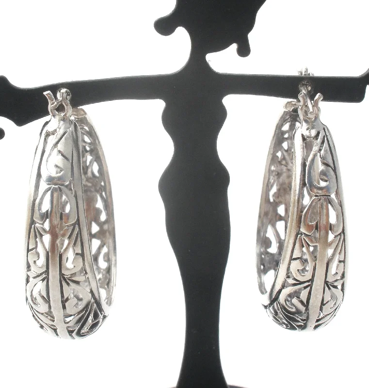 ladies chic earrings-Sterling Silver Cut Out Hoop Earrings