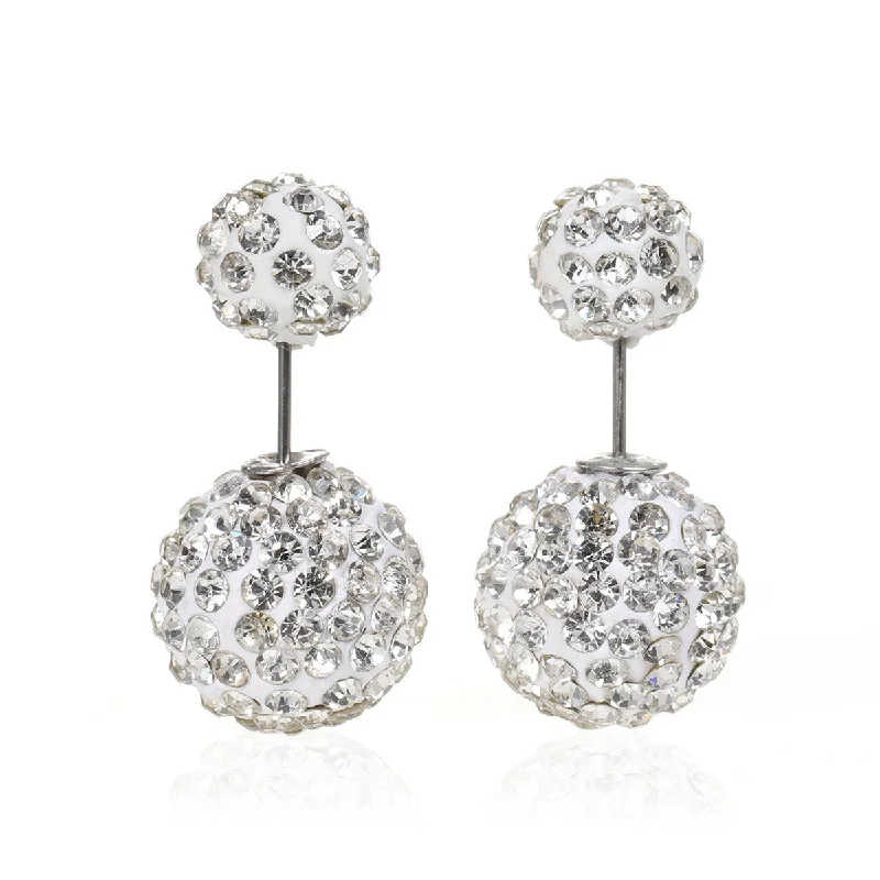 ladies fashion statement earrings-Sexy Sparkles Clay Earrings Double Sided Ear Studs Round Pave Clear Rhinestone W/ Stoppers