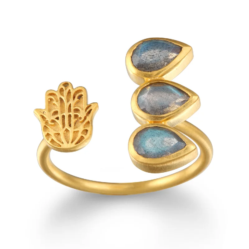 ladies affordable engagement rings-Blessed Insight Labradorite Hamsa Adjustable Ring