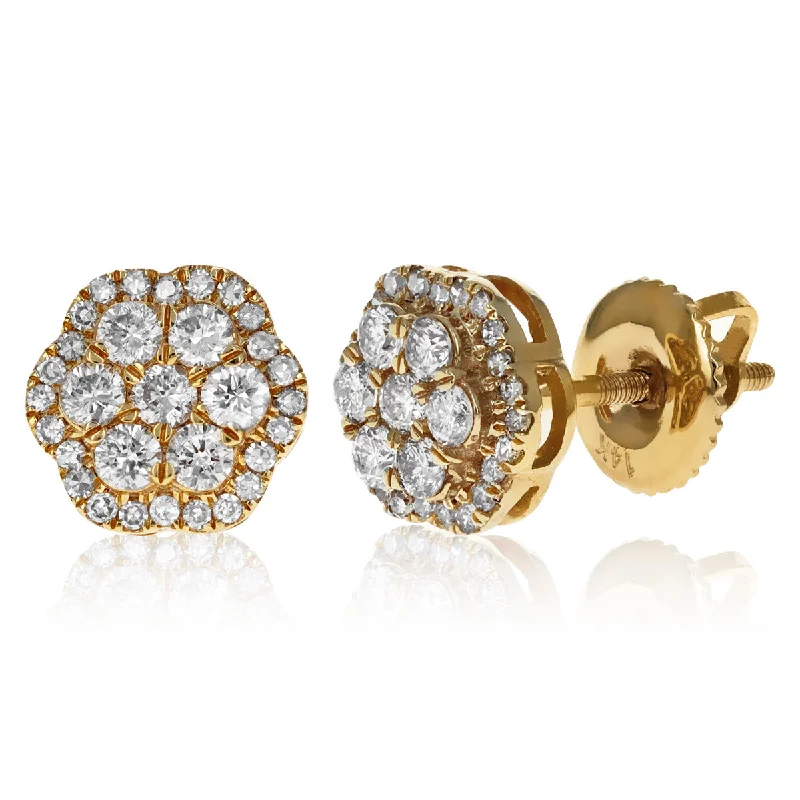 ladies large earrings-Cluster Flower Diamond Earrings With Halo | 14K Gold