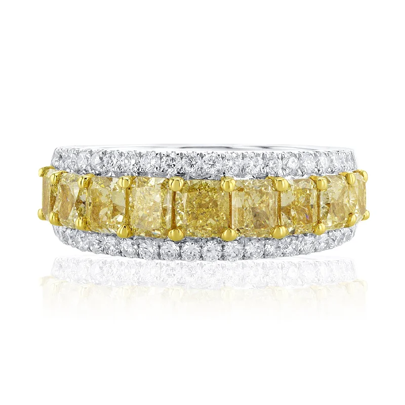 ladies eternity band rings-2.69 Carat Natural Yellow Diamond Band in 18K White & Yellow Gold