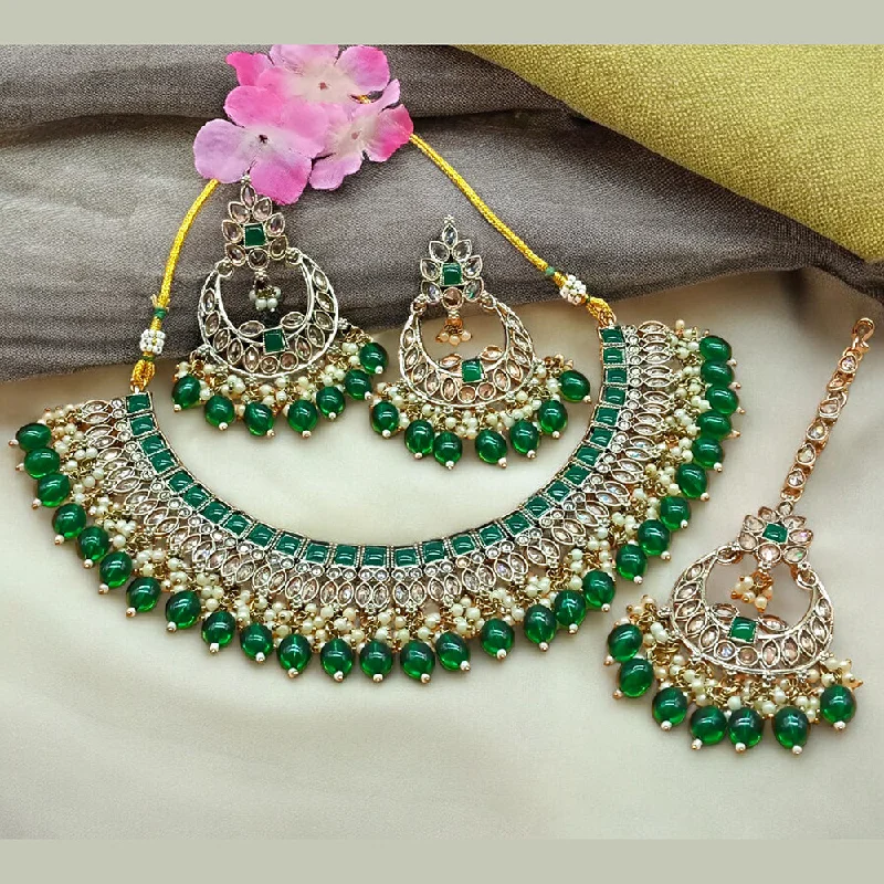 ladies handcrafted necklaces-Gehana Mahal Gold Plated Crystal Stone Pearl And Beads Necklace Set