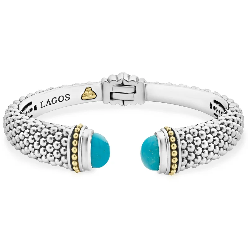 ladies multi-strand bracelets-Caviar Color Turquoise Cuff Bracelet |12mm