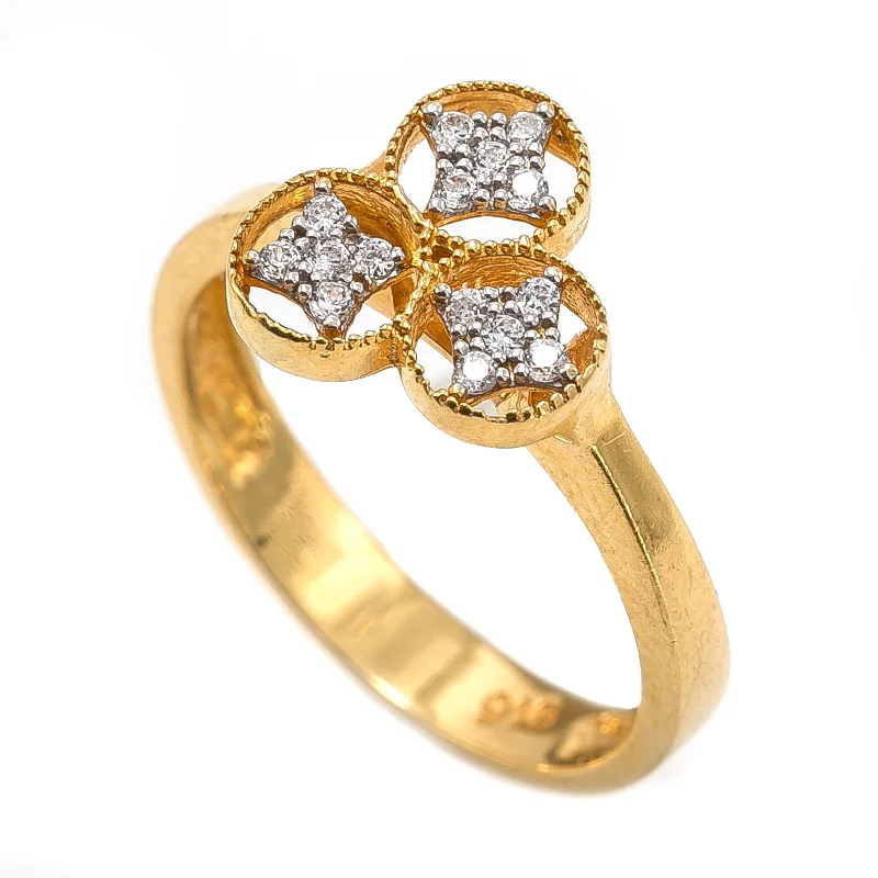 ladies signet rings-22K Yellow Gold Ring W/ CZ Gems & Spinner Wheel Designs