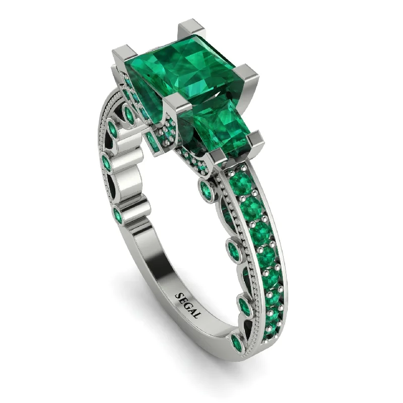 unique solitaire ladies engagement rings-Modern Geometric Emerald Gold Engagement Ring - Beverly No. 21