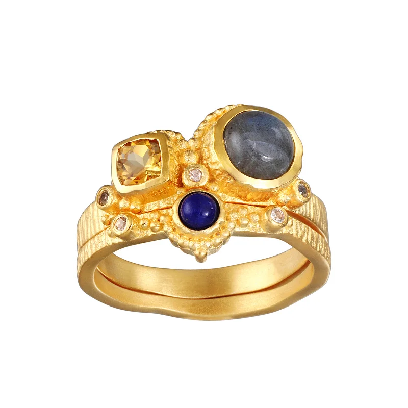 ladies stackable gold rings-Vibrant Beauty Cluster Gemstone Ring Set