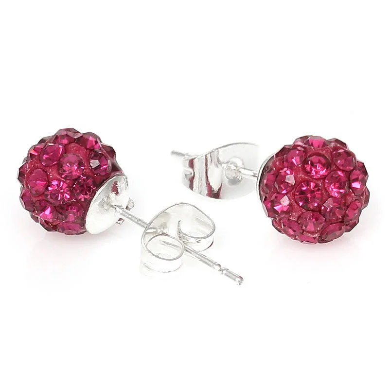 ladies glamorous earrings-October Birthstone 8mm Rhinestones Crystal Fireball Disco Ball Pave Bead Stud Earrings