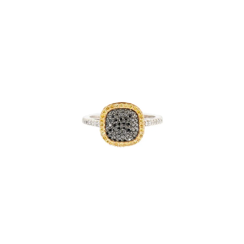 ladies fashion statement rings-18 Karat Gold Ring with Black and Yellow Diamonds