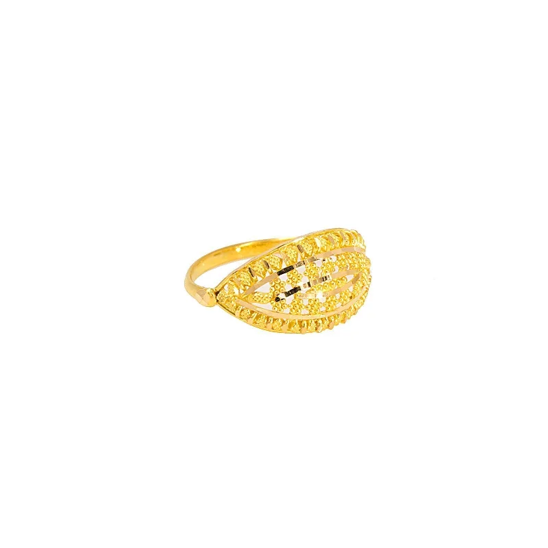 ladies fashion rings-22K Yellow Gold Ring W/ Eyelet Shield Frame