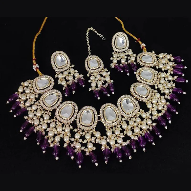 ladies handcrafted necklaces-SNERA Gold Plated Crystal Stone And Pearl Necklace Set