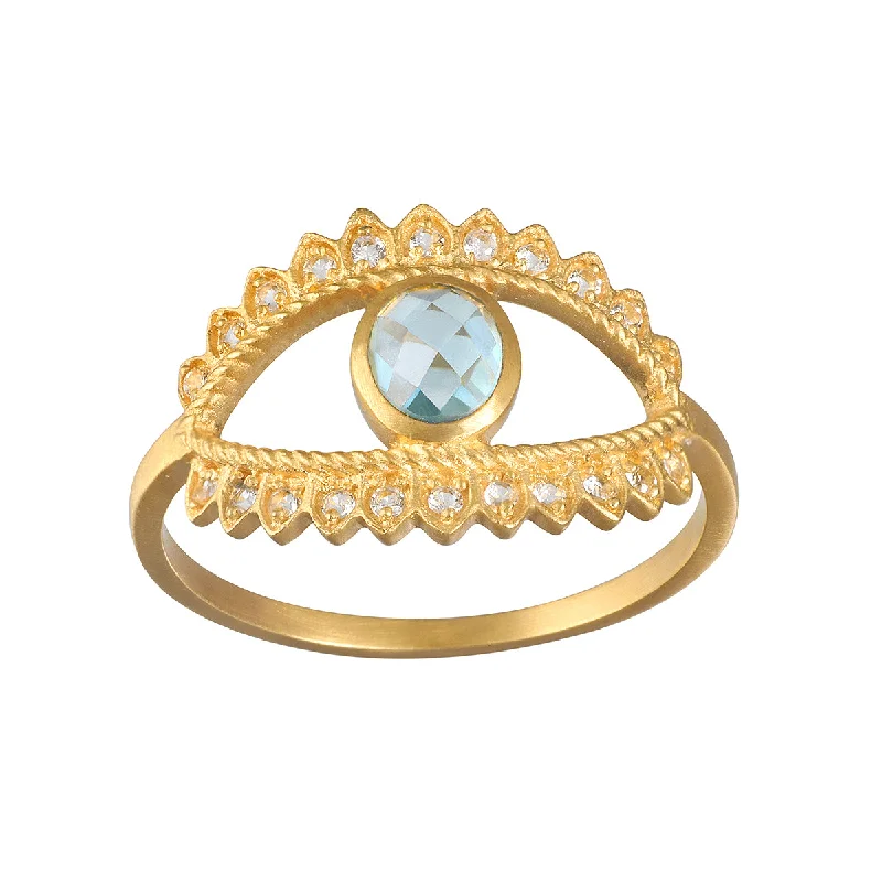 ladies modern engagement rings-Keeper of Positivity Eye Blue Topaz Ring