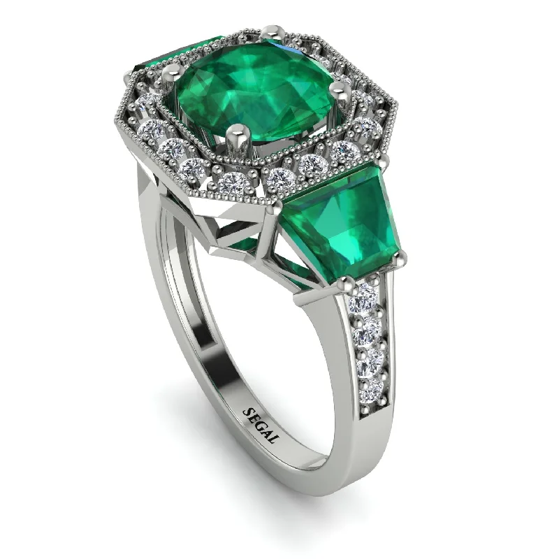 vintage ladies engagement rings-Modern Halo Princess Cut Emerald Stone Engagement Ring - Doris No. 6