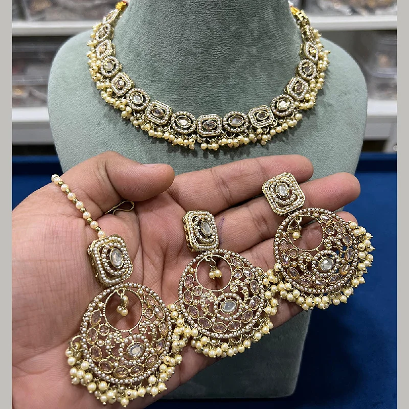 ladies gold-plated necklaces-Hira Collections Gold Plated Crystal Stone Choker Necklace Set