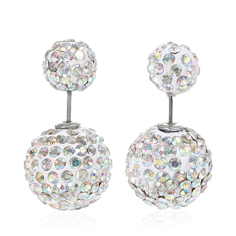 ladies silver earrings for women-Sexy Sparkles Clay Earrings Double Sided Ear Studs Round Pave AB Rhinestone W/ Stoppers