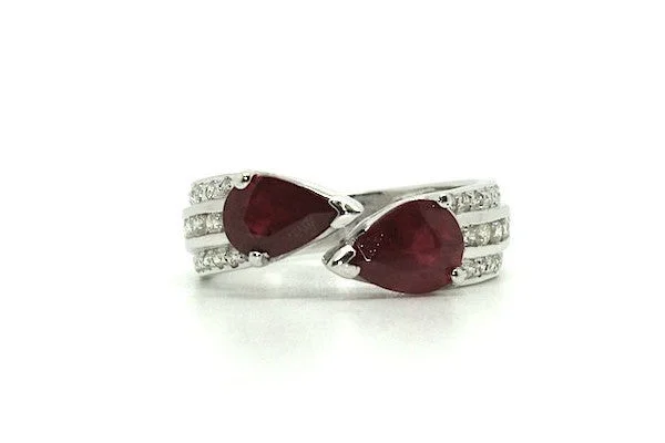 ladies handcrafted silver rings-Ruby And Diamond Double Snake Head Ring Ad No.0396