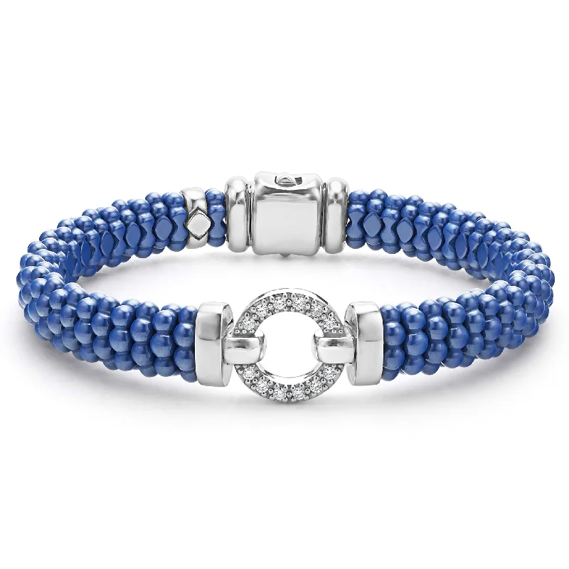 ladies silver bangles with charms-Blue Caviar Ceramic Diamond Circle Bracelet | 9mm