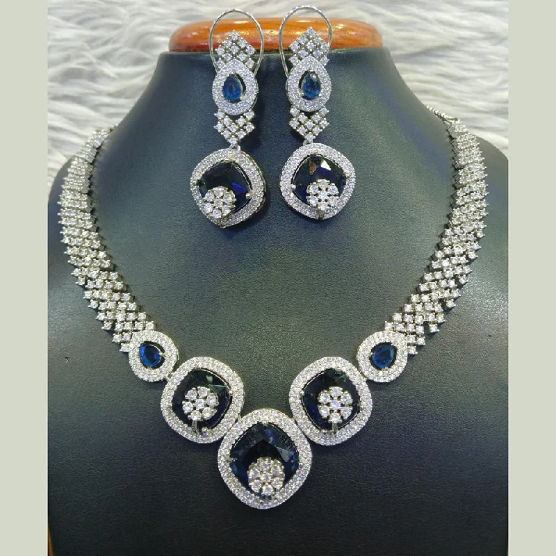 ladies diamond pendant necklaces-Jain Jewellers Silver Plated AD Necklace Set