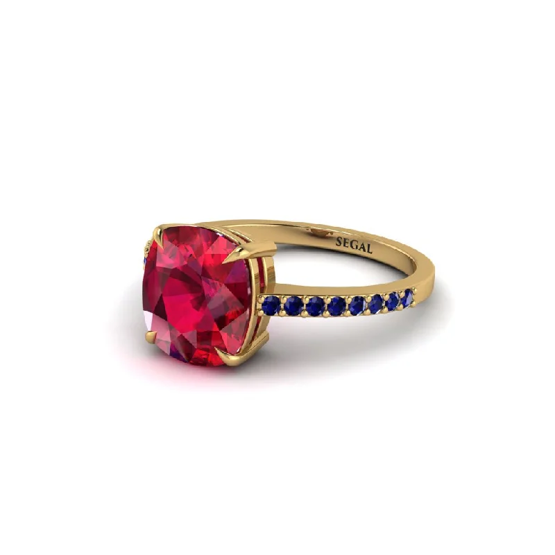 heart shaped diamond engagement rings for ladies-Gold Handmade Cushion Cut Ruby Engagement Ring - Whitney No. 70