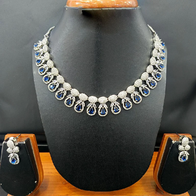 ladies turquoise necklaces-Jain Jewellers Silver Plated AD Necklace Set