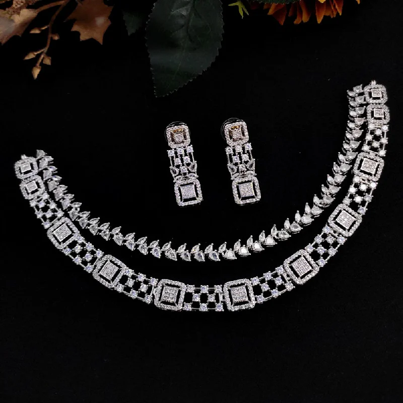 ladies vintage necklaces-Aamrapali Silver  Plated AD Necklace Set