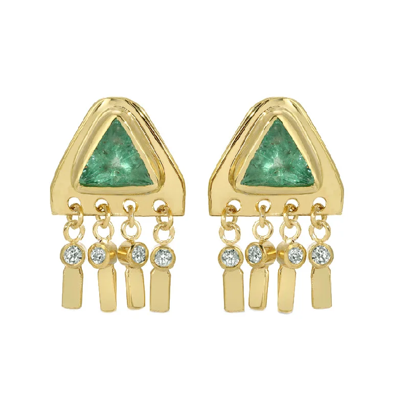 ladies geometric hoop earrings-Diamond and Emerald Pyramid Earrings