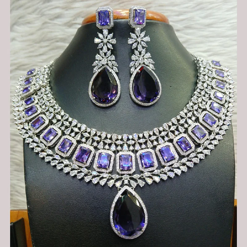 ladies heart-shaped necklaces-Jain Jewellers Silver Plated AD Necklace Set