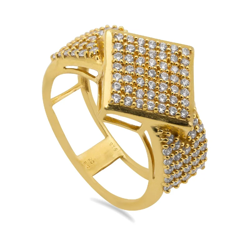 ladies gold plated rings-22K Yellow Gold Cubic Zirconia Pavé Ring for Men