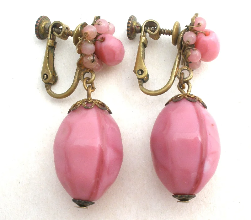 ladies silver gemstone earrings-Miriam Haskell Pink Glass Earrings Vintage