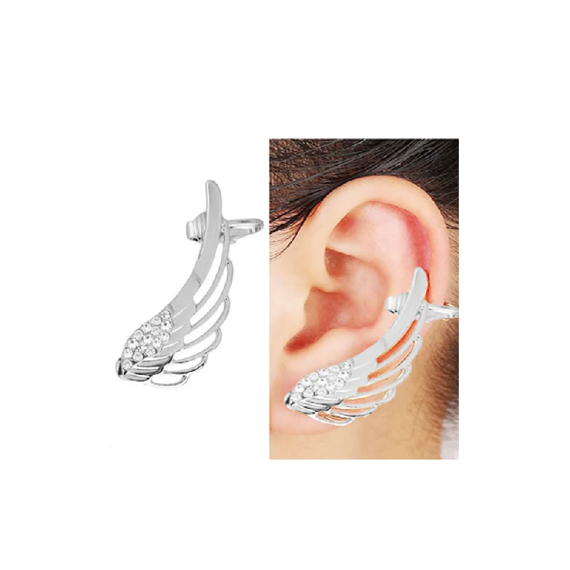 ladies silver earrings for women-Sexy Sparkles 1 Pc Angel Wing Ear Cuff Clip On Stud Wrap Earrings For Left Ear With Clear Rhinestones