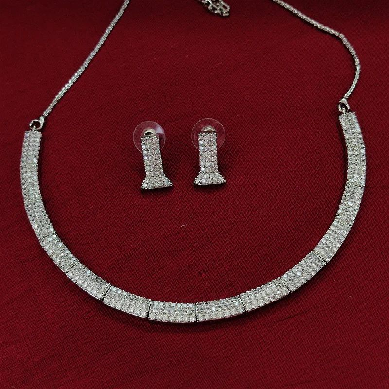 ladies birthstone necklaces-Aamrapali Silver Plated AD Necklace Set