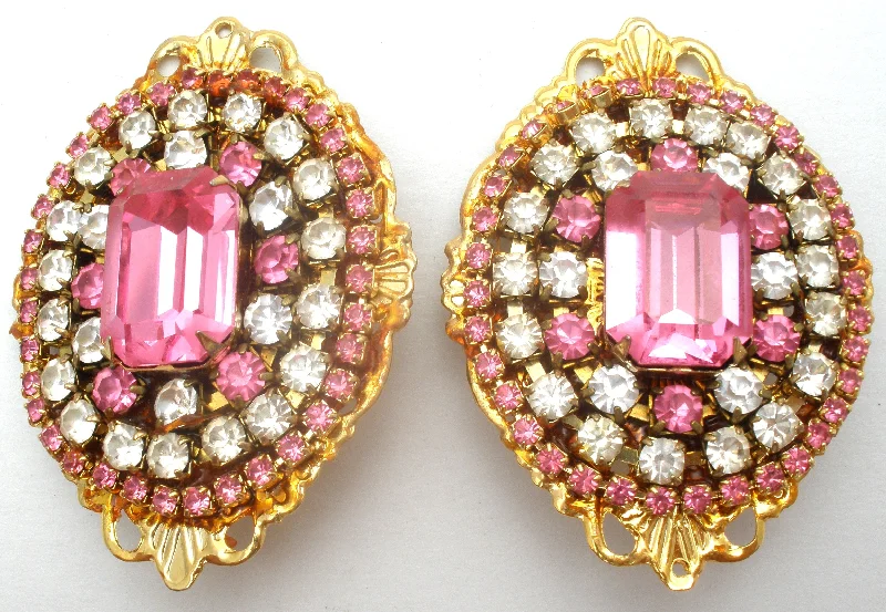 ladies chandelier earrings-Fantiques Pink Rhinestone Earrings Vintage