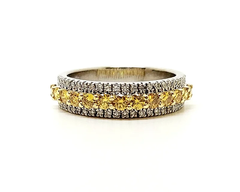 ladies sapphire rings-Triple Row Yellow & White Diamond Eternity Ring  In 14k White/Yellow Gold