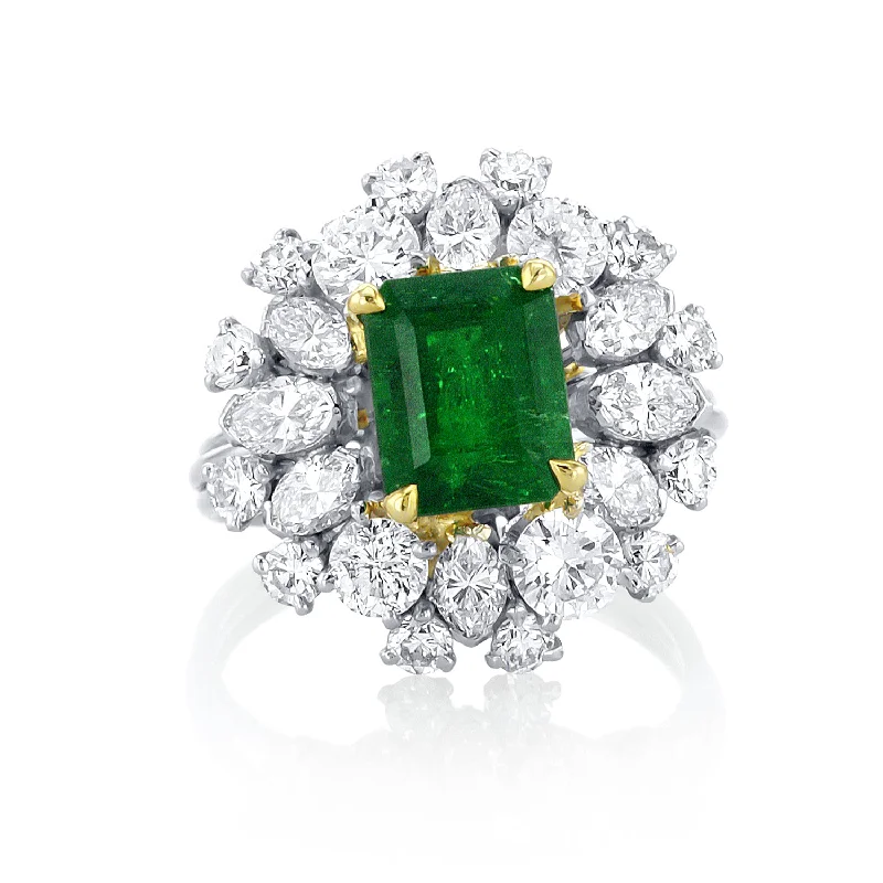 ladies wedding rings-2.50 Carat Green Emerald and Mixed Diamond Halo Ring set in 14K White Gold