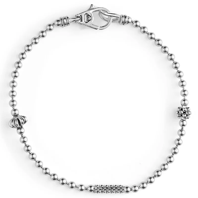 ladies personalized bracelets-Caviar Icon Silver Caviar Beaded Bracelet