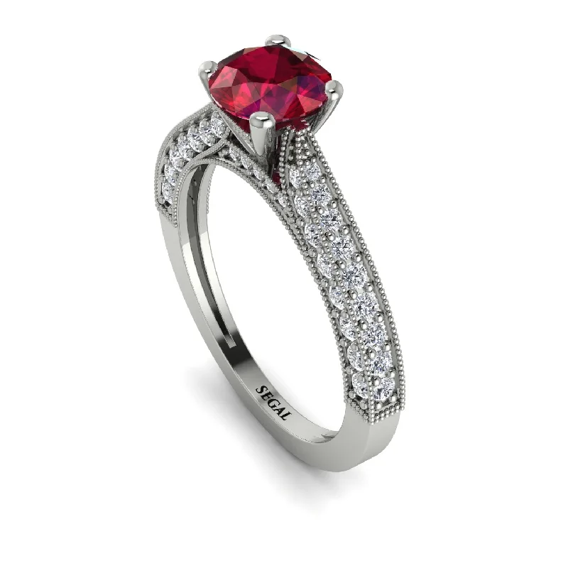 engagement rings for ladies with aquamarine-Classic Vintage Ruby Engagement Ring - Kathryn No. 12