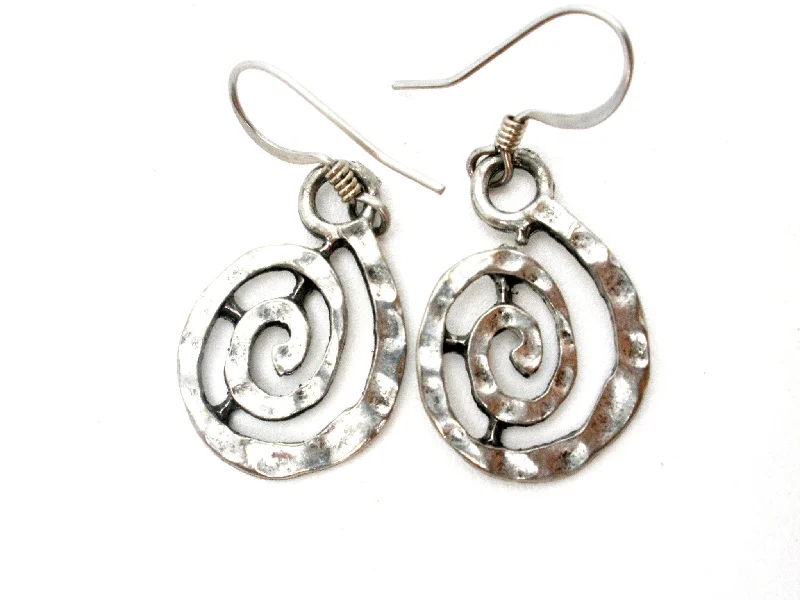 ladies black earrings-Silver Dangle Spiraling Earrings Pierced