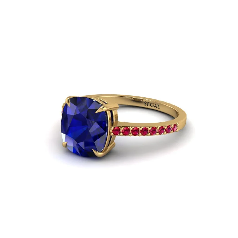 vintage-inspired ladies engagement rings-Gold Handmade Cushion Cut Sapphire Engagement Ring - Whitney No. 58