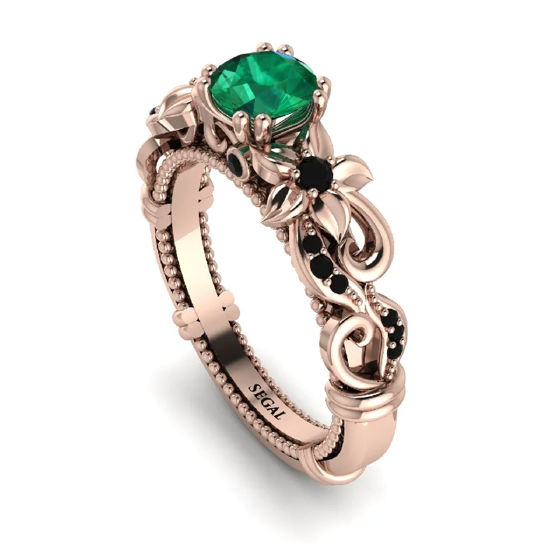 custom ladies engagement rings-Vintage Flower Openwork Gold Emerald Engagement Ring - Ann No. 35