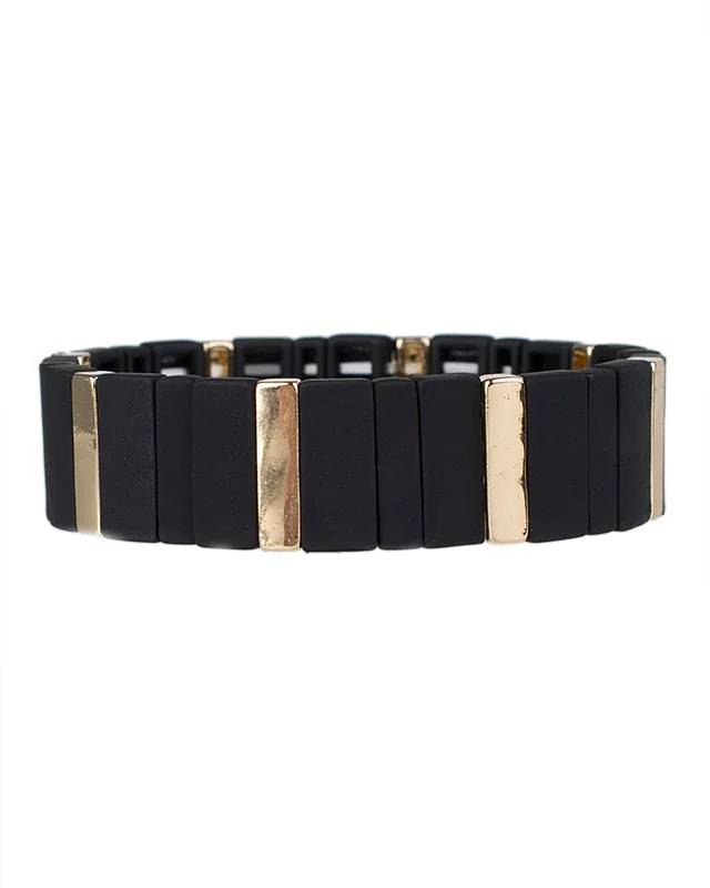 ladies vintage gold bangles-Black and Gold Rectangle Stretch Bracelet