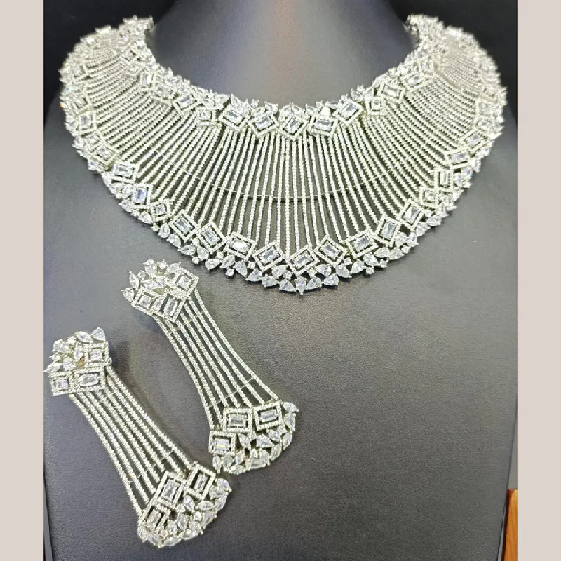 ladies minimalist necklaces-Jain Jewellers Silver Plated AD Stone Choker Necklace Set