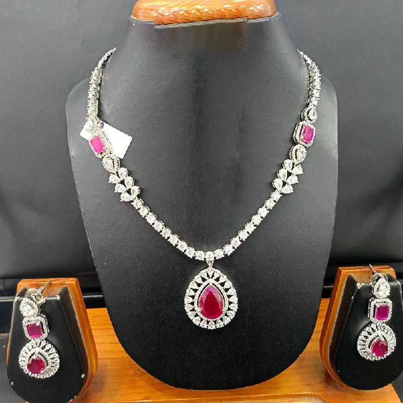 ladies luxury gold necklaces-Jain Jewellers Silver Plated AD Necklace Set