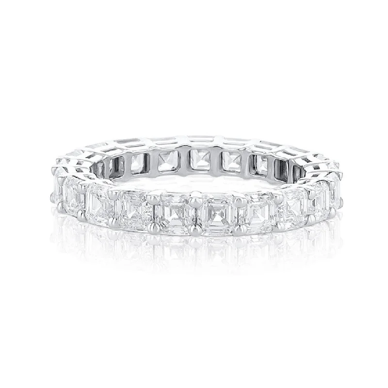 ladies large rings-4.20 Cttw Asscher Cut Diamond 14K White Gold Eternity Band