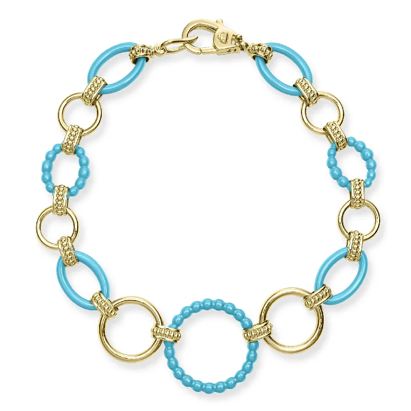 ladies infinity bracelets-Meridian 18K Gold and Blue Ceramic Link Bracelet