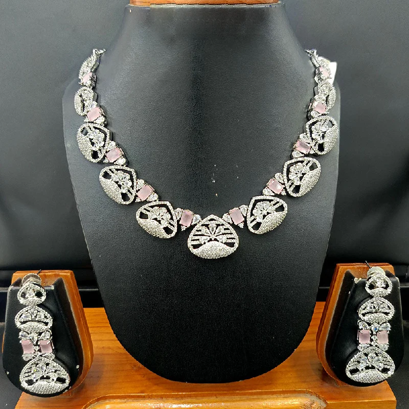 ladies colorful gemstone necklaces-Jain Jewellers Silver Plated AD Necklace Set