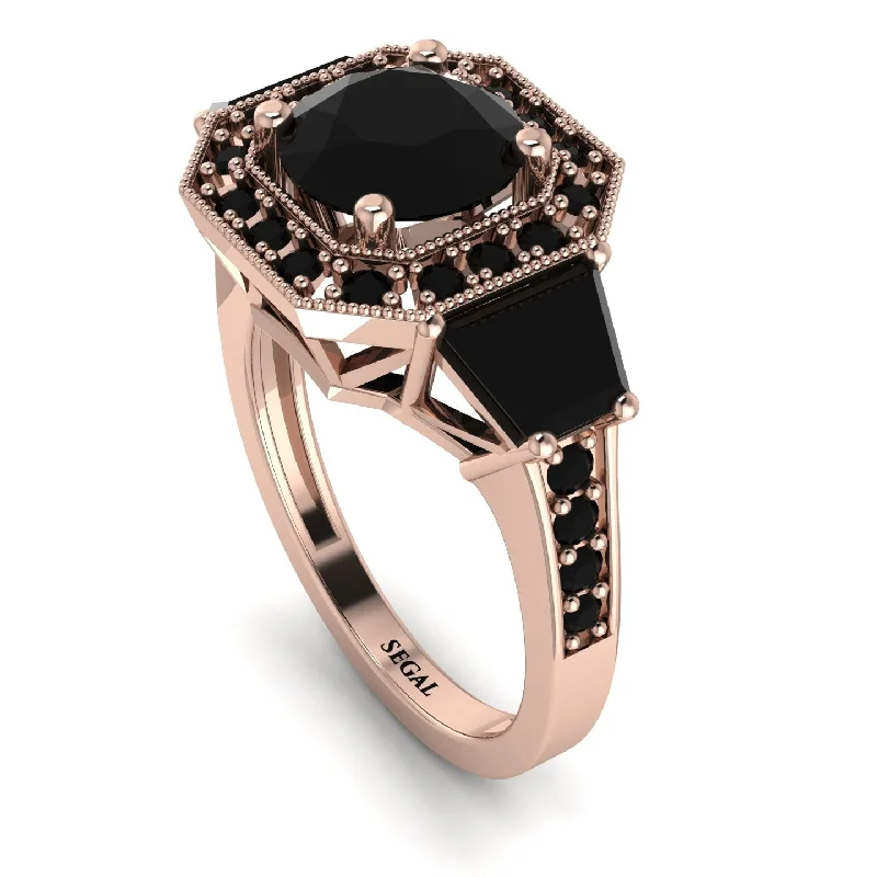 stackable diamond engagement rings for ladies-Modern Halo Princess Cut Black Diamond Stone Engagement Ring - Doris No. 38